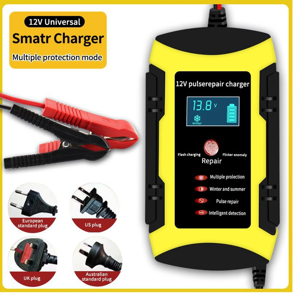 Full Automatic Car Battery Charger 12V 6A Digital Display Battery Charger Power Puls Repair Chargers Wet Dry Lead Acid Auto Stop