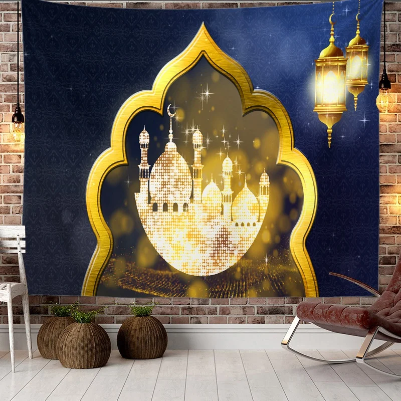 

Ramadan Tapestry Islamic Moon Eid Mubarak Religion Festival Wall Hanging Cloth Tapestries for Church Room Decoration Carpet