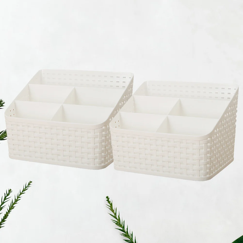 

Makeup Organizer Basket Sectional Bin Brush Box Remote Divided Slot Pen Stationery Desktop Table Dresser Holder Compartment Grid