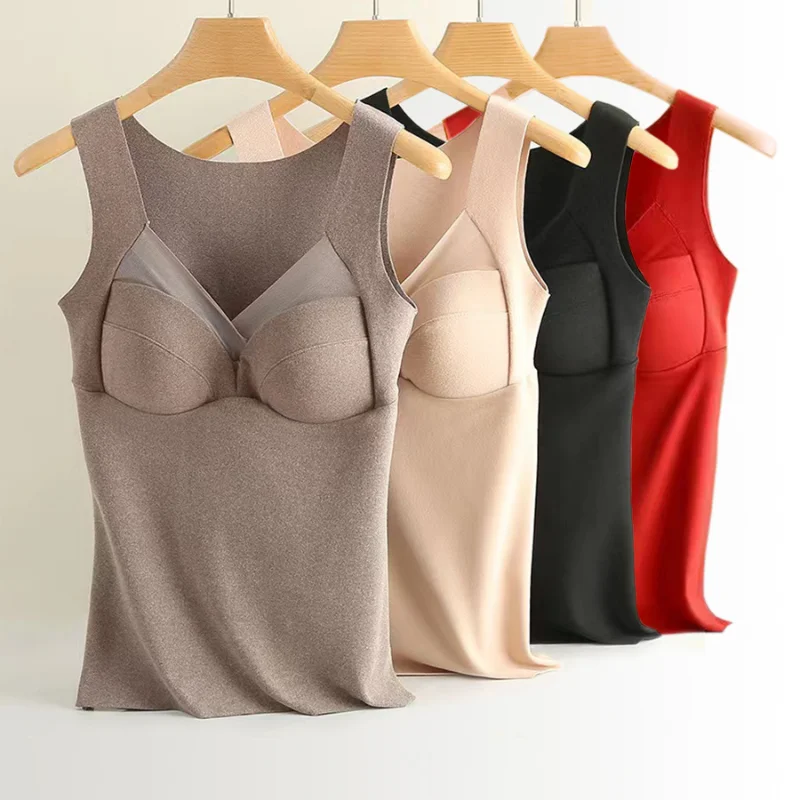 

Winter Thermal Underwear Women Seamless Top Velvet Sleeveless Warm Vest with Cup Thermal Clothing Woman for Cold Thermal Shirt