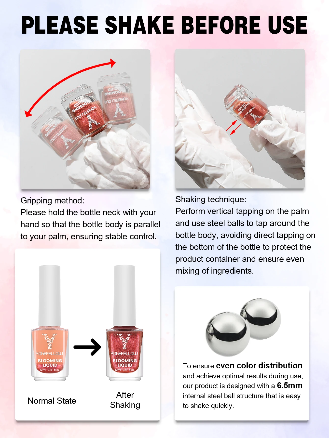 YOKEFELLOW Blooming Liquid 12 мл металлический блеск Nature Air Dry акварельный гель для ногтей Blossom