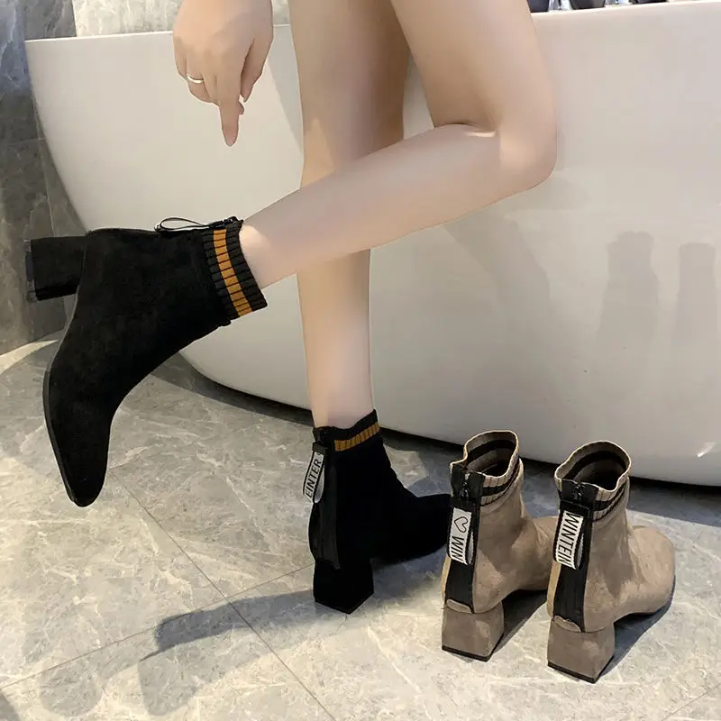 

Black ankle boots for women zip booties woman winter 2022 waterproof rain snow boots autumn winter shoes big size 43