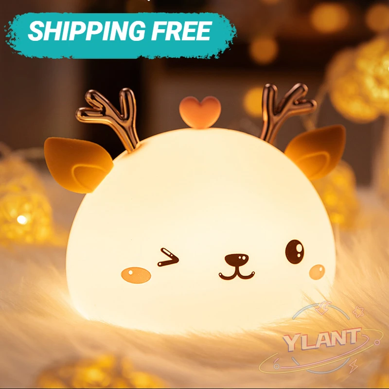 

Cute LED Night Light Silicone Touch Sensor 7 Colors Deer Night Lamp Kids Baby Bedroom Desktop Decor Ornaments Battery/USB Charge