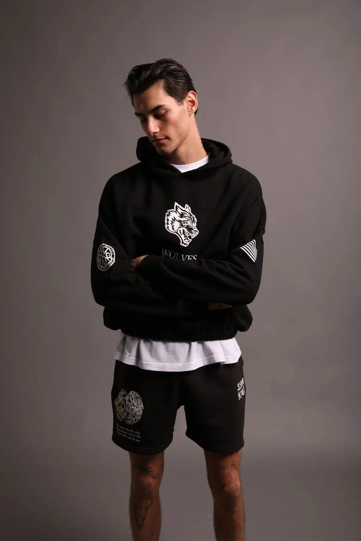 Мужские Летние Шорты С Принтом Головы Волка Для Фитнеса И Спортзала Хлопковые