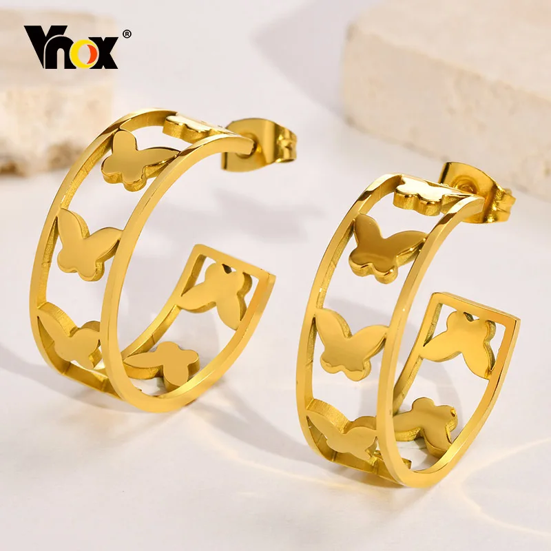 

Vnox Butterfly Earrings for Women, Hollow Geometric Rectange Frame with Animals Huggie, Dainty Chic Girls C Shaped Earrings