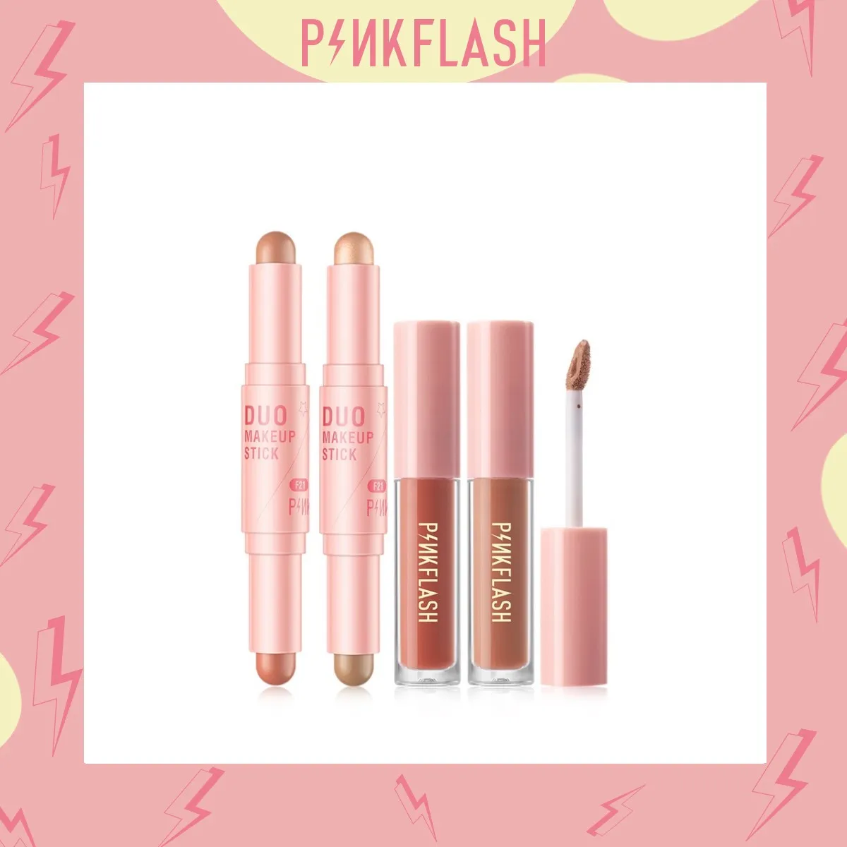 

PINKFLASH 2 Pcs/Set Face Makeup Beauty Matte Liquid Lipstick Double-headed Blusher Highlight Contouring Contour Shadow Stick