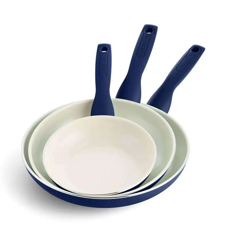

Здоровый керамический антипригарный набор из 3 сковородок, Оксфордский синий