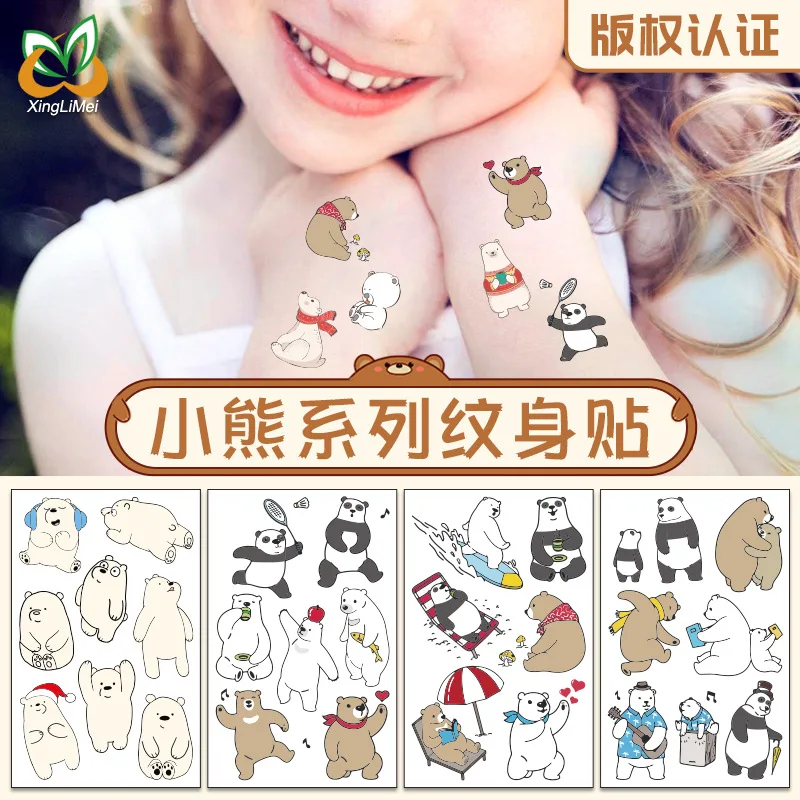 

2Pcs Children's Tattoo Stickers Waterproof Korean Female Pink Soft Bear Rainbow Series Sticker Pack Tattoo Sticker