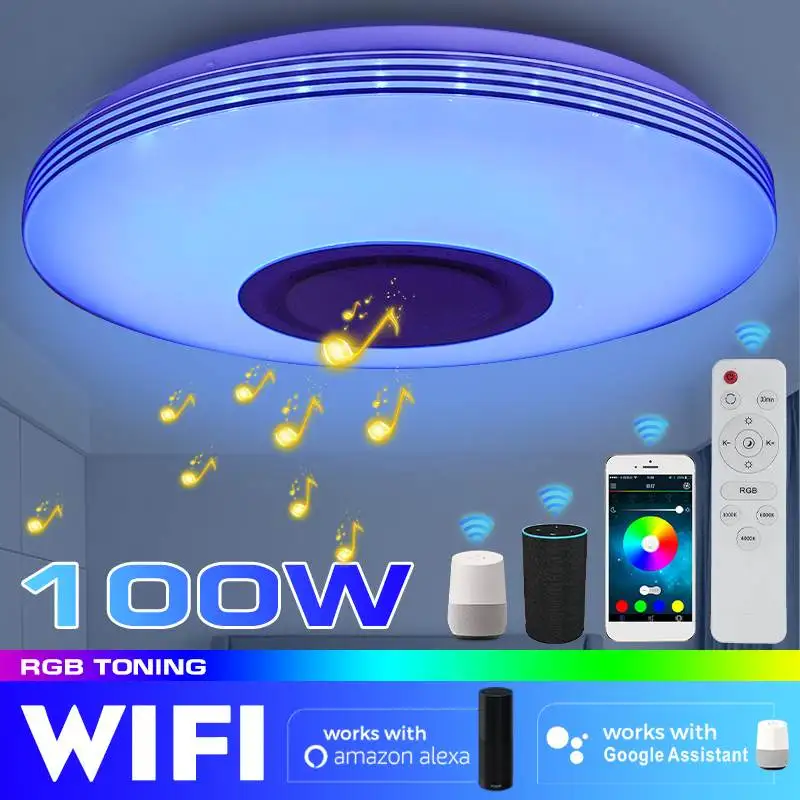 

Modern RGB LED Ceiling Lights Home Lighting 100W APP bluetooth Music Light Bedroom Smart Ceiling Lamps With Remote Control