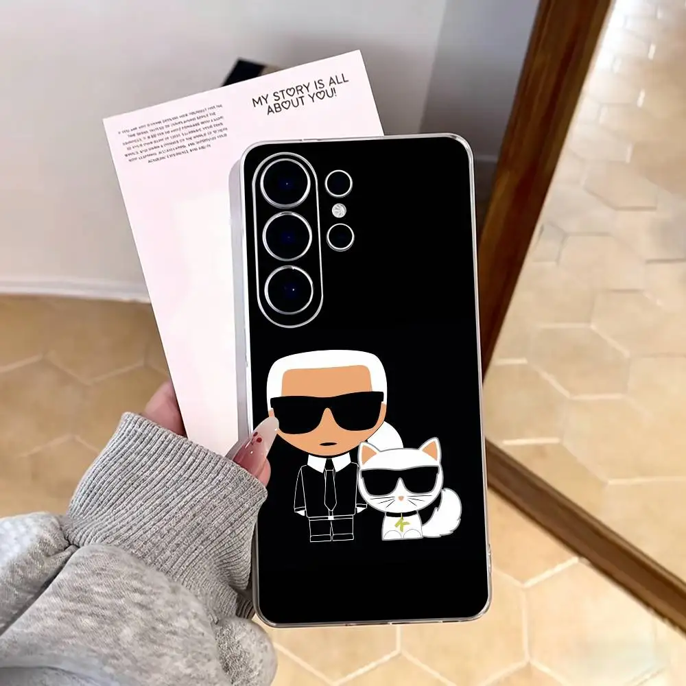 Фото Чехол для телефона K-Karls Lagerfelds Cat Gift, прозрачный, силиконовый, мягкий, для Samsung S25, S24, S21, S22, S23, S30, Ultra, S20, Plus, FE №3