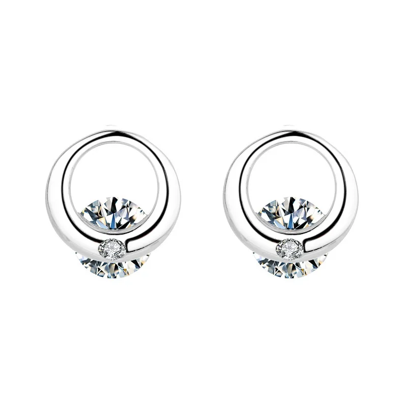 

Classic 925 Sterling Silver Stud Earrings Round Inlaid Zircon Personality Fashion Jewelry Couple Holiday Love Gift