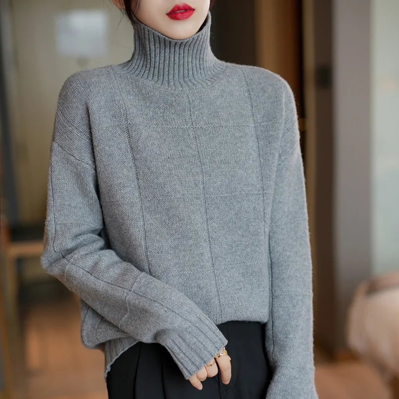 

Hot Sale Sweater Women 100% Merino Wool Knitting Knitwears Turtleneck Long Sleeve 7Colors Pullovers Female Tops