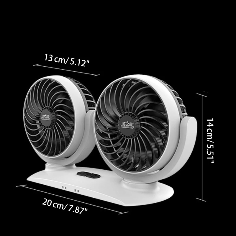 USB 12V Portable Dual Head Car Fan Air Fan Car Air Conditioner Strong 360 Degree Cooler Car 3 Gears Vehicle Desktop Fan