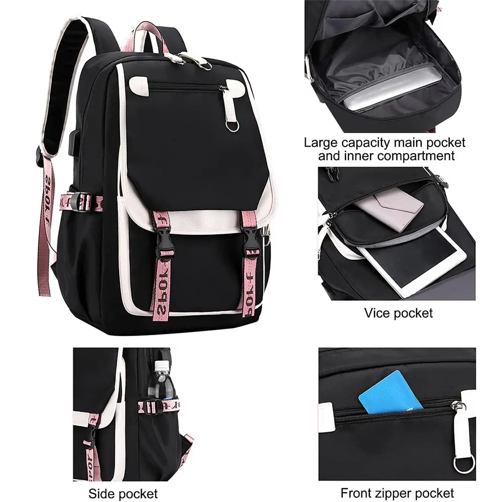 School Backpack Girls Bookbag, Heavy Duty Kids Backpack 21L Children Schoolbag Bookbag with USB Charge Port