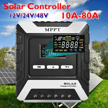 Mppt Solar Charge Controller 10A/20A/60A/80A Solar Panel PV Regulator for 12V/24V/48V Lithium /Lead-Acid/Iron Phosphate Battery