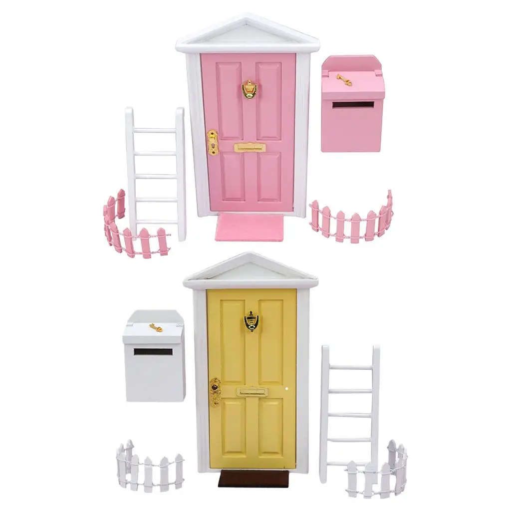 

Dollhouse Miniature Fairy Door Kit Kids Pretend Playset for Girls Dollhouse