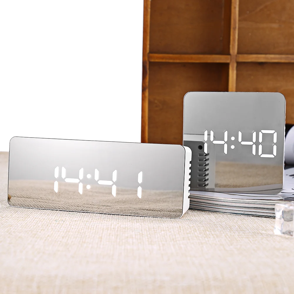 

2020 Digital Alarm Clock LED Mirror Table Snooze Clock Wake Up Light Electronic Time Temperature Display Home Decor Clock