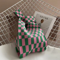 women handbags color plaid crochet tote designer checkerboard shopper bags for women 2022 small knitting shoulder bag clutch new