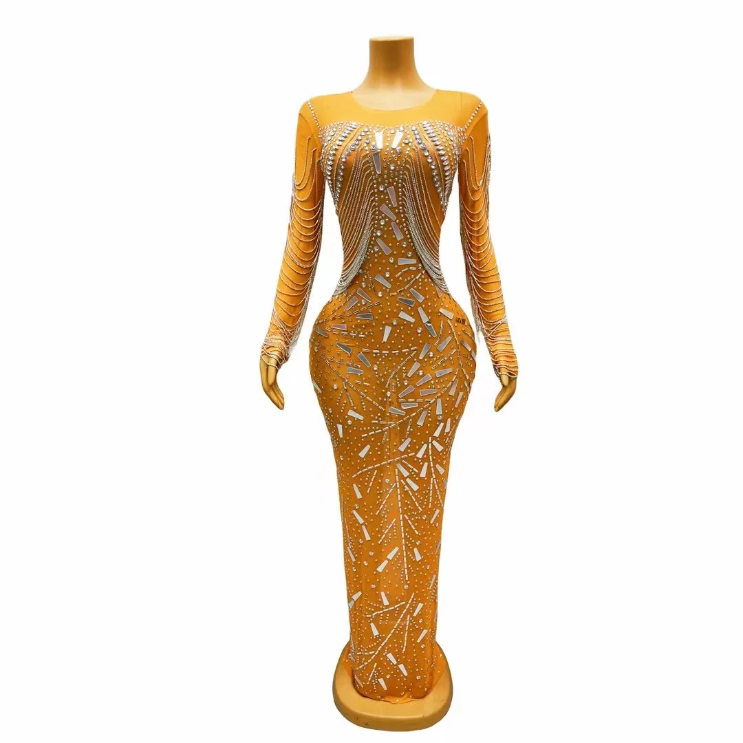 Женское вечернее платье-Русалка iDress элегантное серое длинное платье с блестками