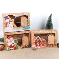 6pcs kraft paper candy boxes christmas cookie gift box clear window packaging bags xmas party favor new year navidad decoration