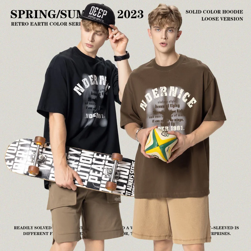 

Brand Hot Selling American-Style Street Letter Printing Cotton T-shirt Men Summer Short Sleeve Loose Casual Men's T-shirts