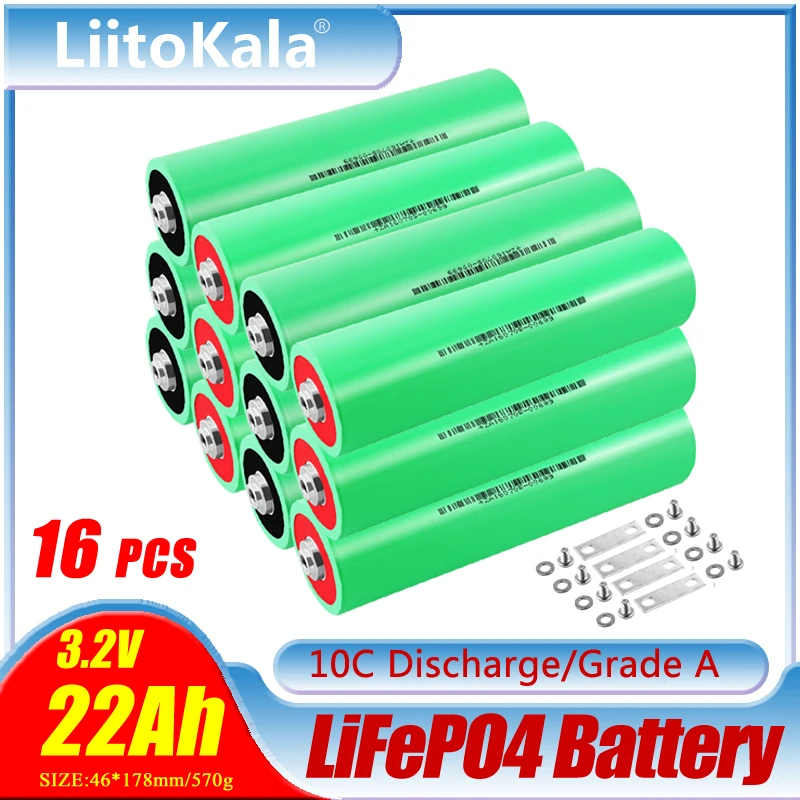 

16pcs LiitoKala 3.2V 22Ah lifepo4 battery 10C discharge for DIY 12V 48V Electric RV Golf car outdoor solar energy Rechargeab