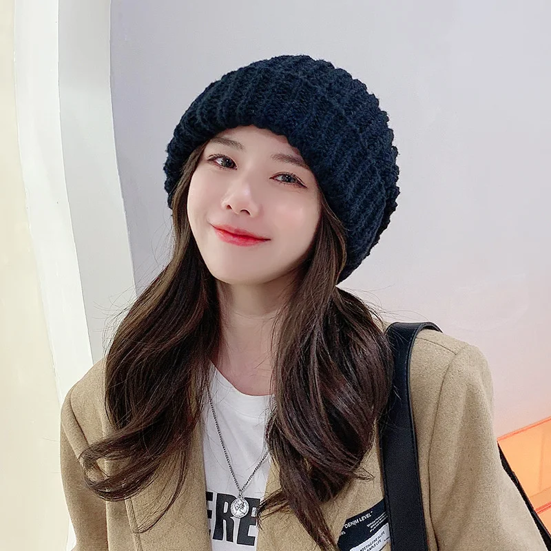 

Beanie Hats for Women Winter Women's Hat Skullies Bonnet Big Size Solid Black White Outdoor Warm Beanies шапка женская Gorras