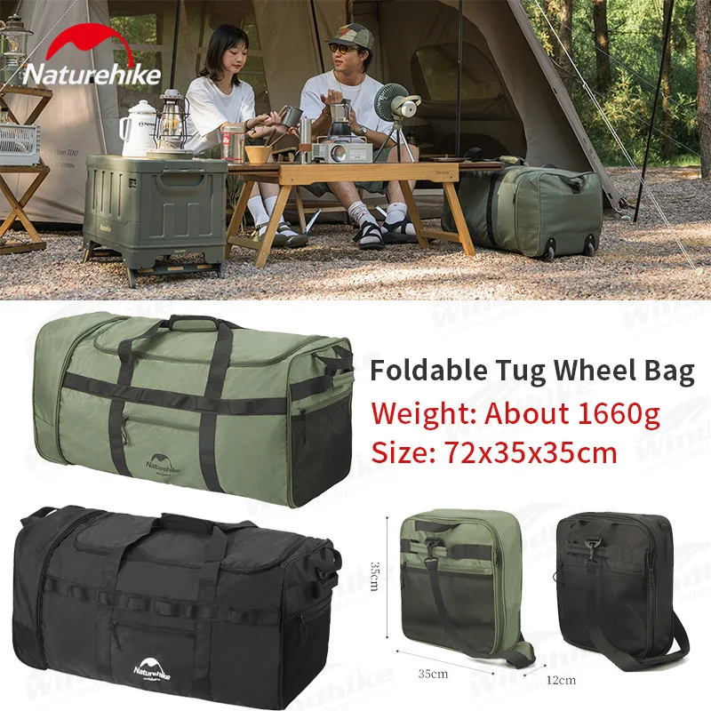 Naturehike 88L Camping Folding Trolley Bag Outdoor Travel High-Capacity Polyester Luggage Sundries Equipment Trunk Wheeled Bag