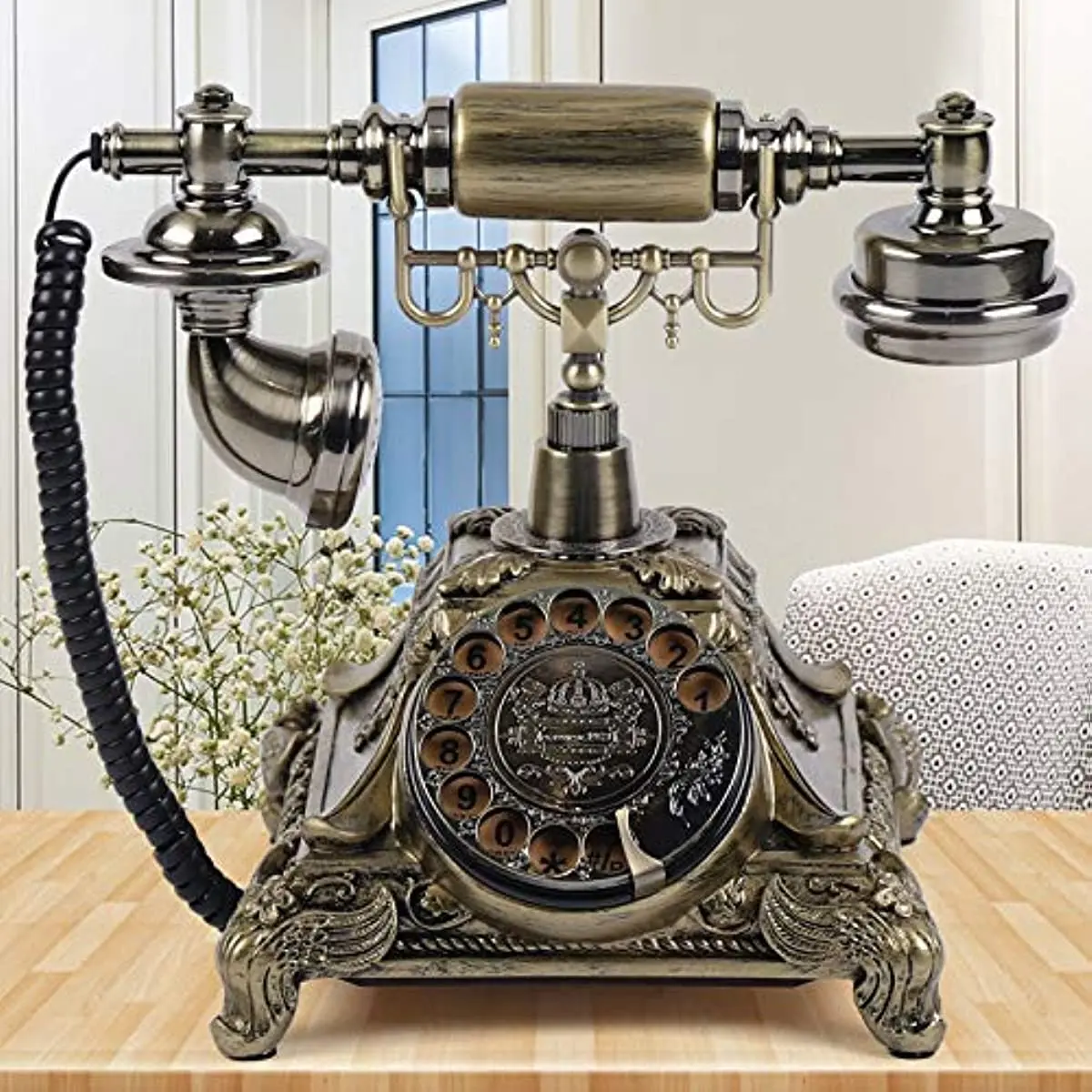 

European Rotary Corded Antique Telephone Old Vintage Rotary Dial Phone Handset Turntable Telephone Office Telephone An
