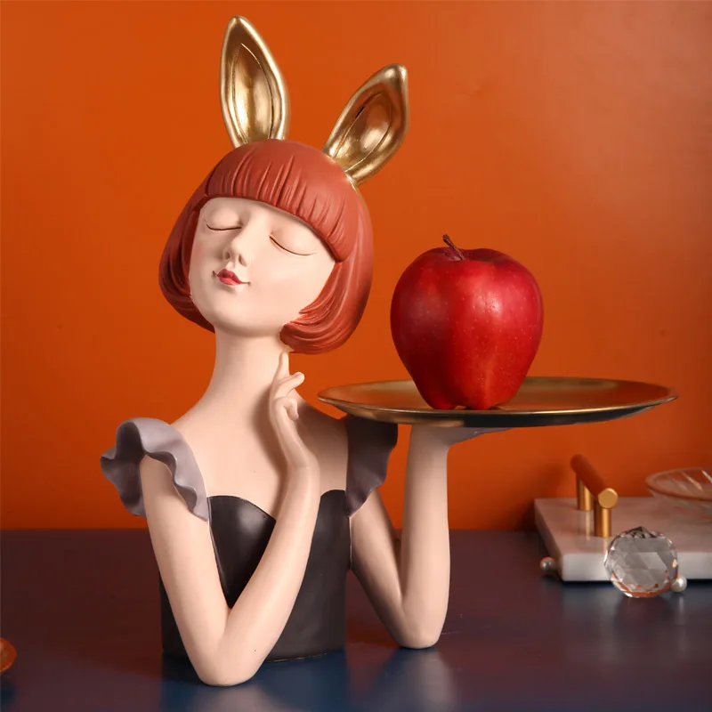 

Nordic Girl Sculpture Decorative Tray Plates Entrance Key Jewelries Storage Trinket Dish Home Decoration Accessories