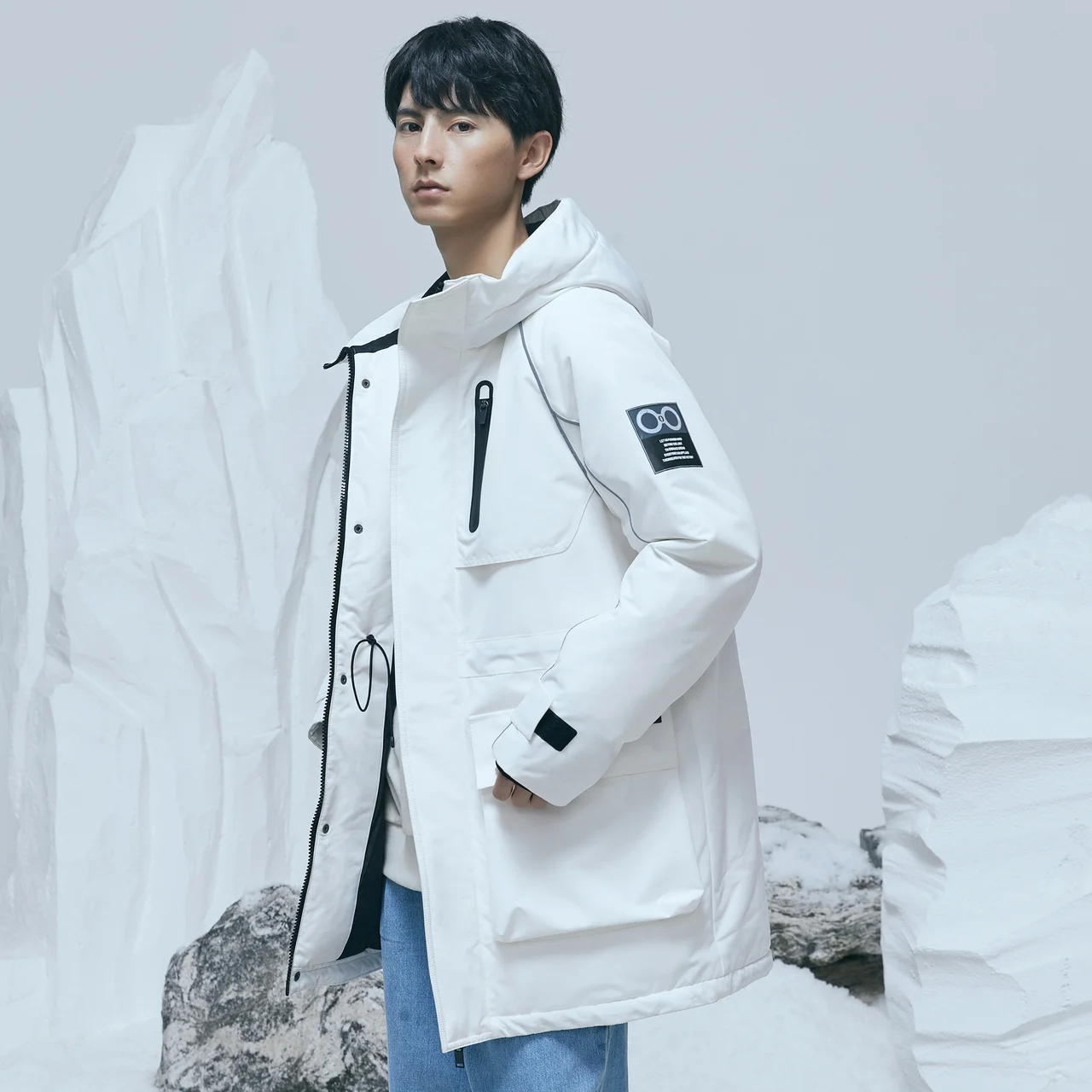 Metersbonwe Long Down Jacket Winter Men Fur Collar Hooded Thick Winter Down Coat  Reflective Stripe Pocket Red Outerwear Warm
