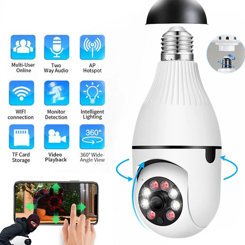 

300W Bulb 1296P HD Surveillance Camera Indoor Night Vision Full Color Automatic Human Tracking Video Security Monitor Camera