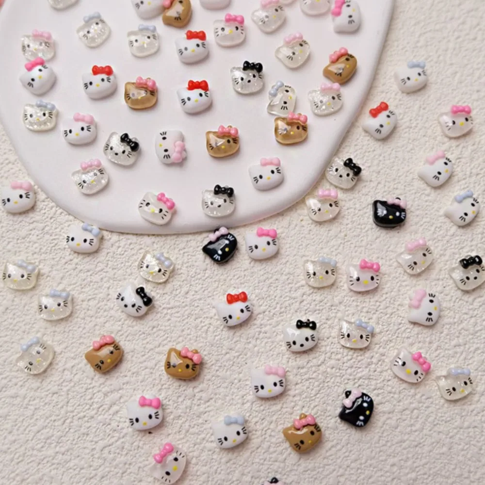 50 шт. подвески для ногтей со стразами Hello Kitty мини-смола с плоской задней частью