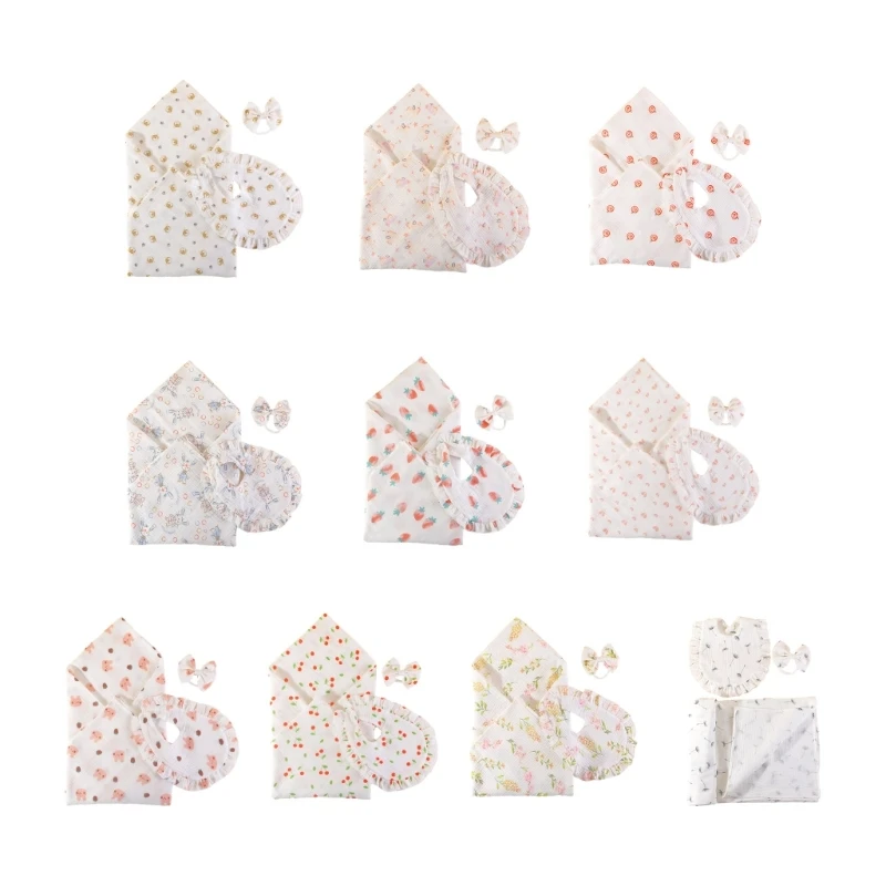 

3-piece/set Cotton Baby Blankets Set Newborn Floral Cover with Bandana Bibs set