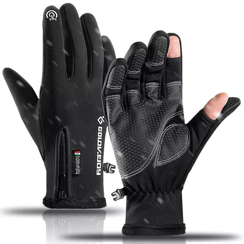 

New in Fingers Flip Touchscreen Gloves Winter Warm Waterproof Windproof Glove Fishing Riding Velvet Mittens Women Men Angling Gl