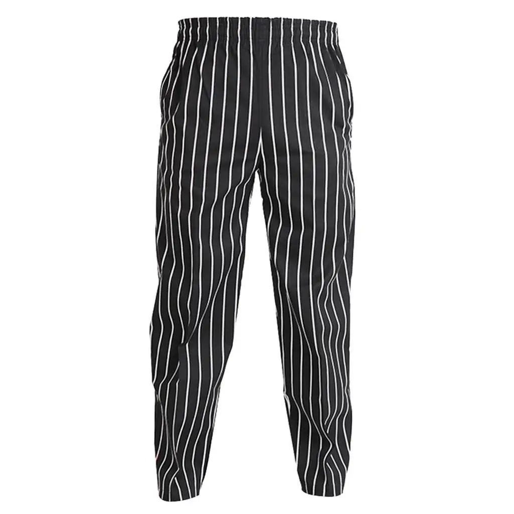 

Elastic Restaurant Cafe Chef Waiter Pants Trousers Uniform Accs Striped XXXL