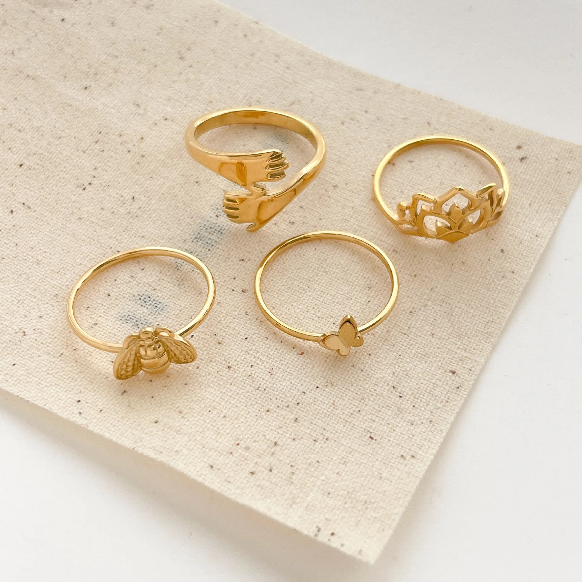 

316L Stainless Steel Cute Bee Butterfly Hollow Lotus Ring For Women New Girls Rings Jewelry Birthday Gifts