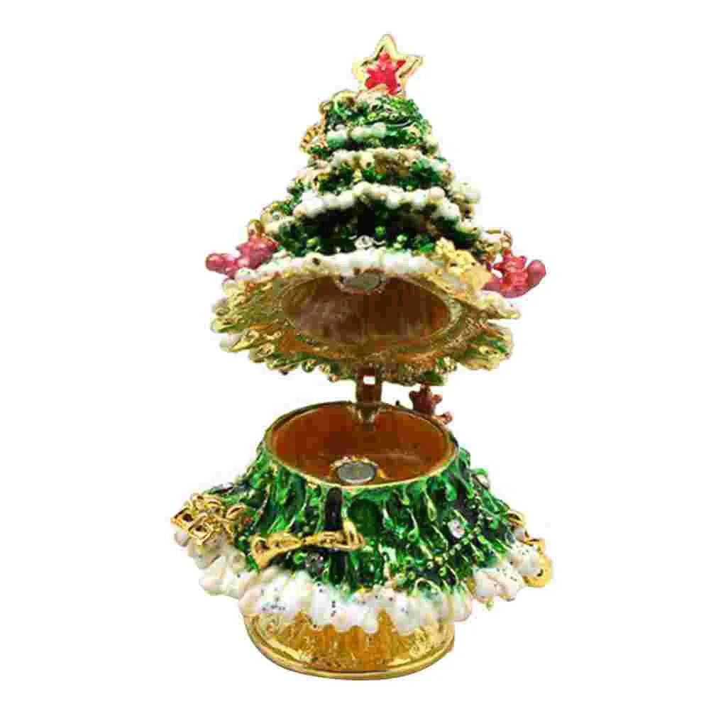 

Box Christmas Tree Case Jewelry Ring Trinket Desktop Holderornaments Decor Metal Display Earring Holidaysparkling Craft Necklace