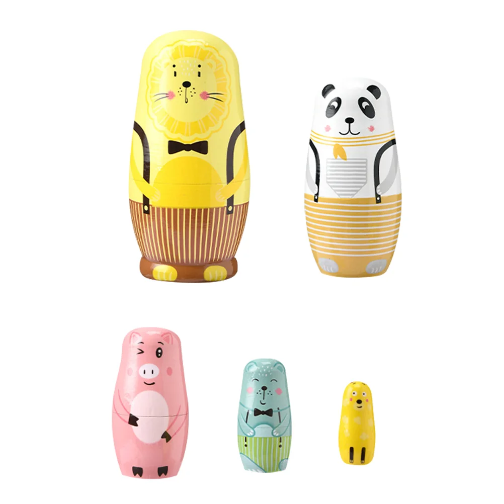 

1 Set Animal Pattern Stacking Russian Wooden Doll Wooden Russian Nesting Doll Decor