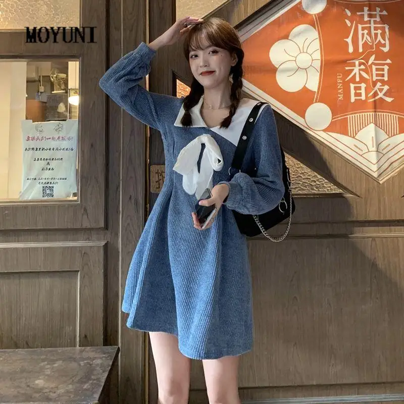 

Платье женское с бантом и длинным рукавом, осень 2021