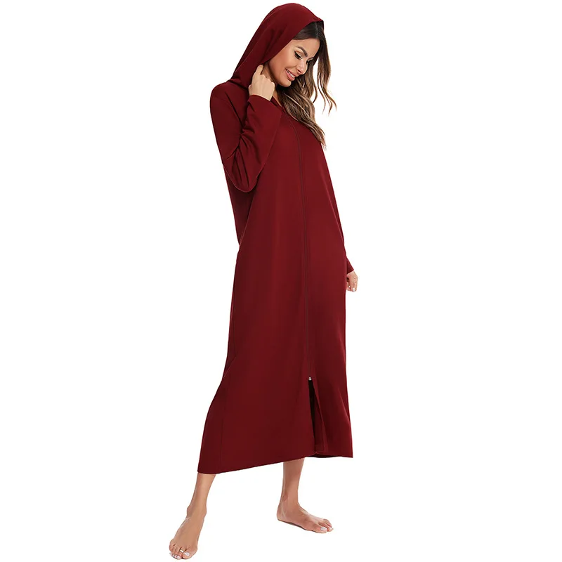 Autumn Women's Zipper Front Robe Coat With Pockets Modal Bathrobe Hooded Solid Long Sleeve Night Wear Sleepwear Women Gown 2023