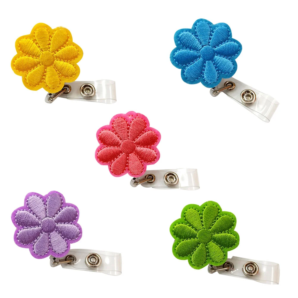 

5pcs Flower Badge Reel with Clip ID Name Tag Badge Holder Retractable ID Badge Holder Reel Clip for Men Nurse Officer