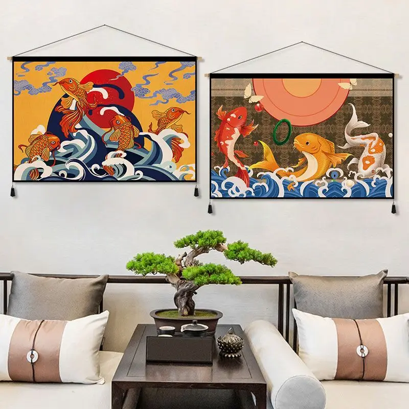 Традиционные картины в китайском стиле с прокруткой кои дракон декор для