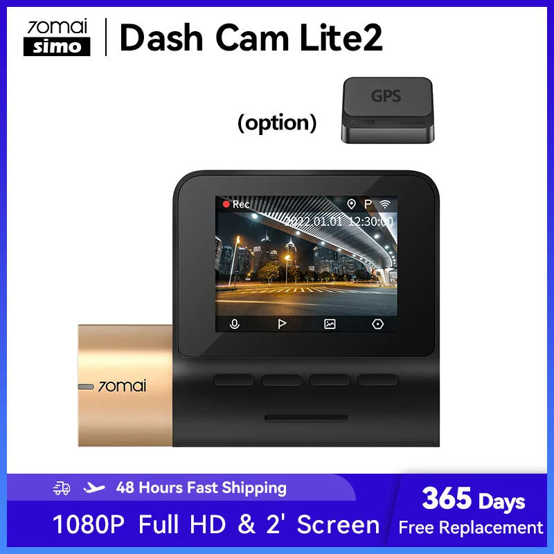 

70mai NEW Dash Cam Lite2 Full HD 2'' LCD Screen 1080P 70mai Car DVR 130FOV Night Vision External GPS 24H Parking Monitoring