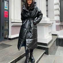 Куртка Malina женская из искусственной кожи с капюшоном, модное пальто с поясом на завязках, элегантная однотонная облегающая длинная хлопковая одежда