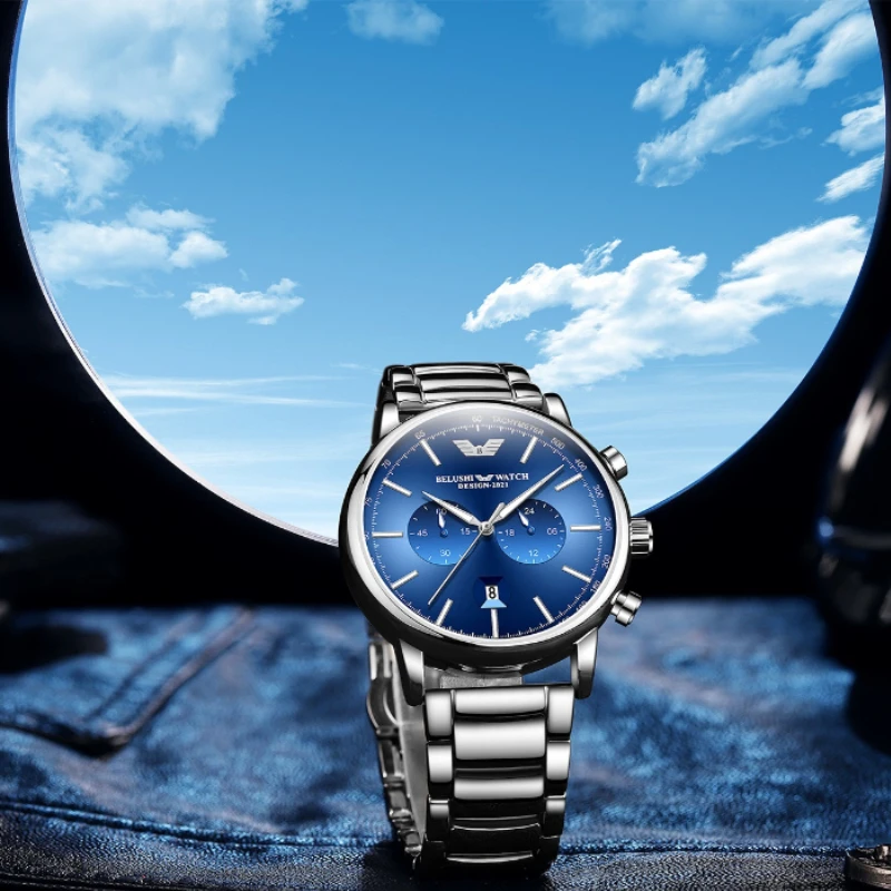 

Часы наручные мужские кварцевые с хронографом, модные светящиеся брендовые Роскошные полностью стальные водонепроницаемые