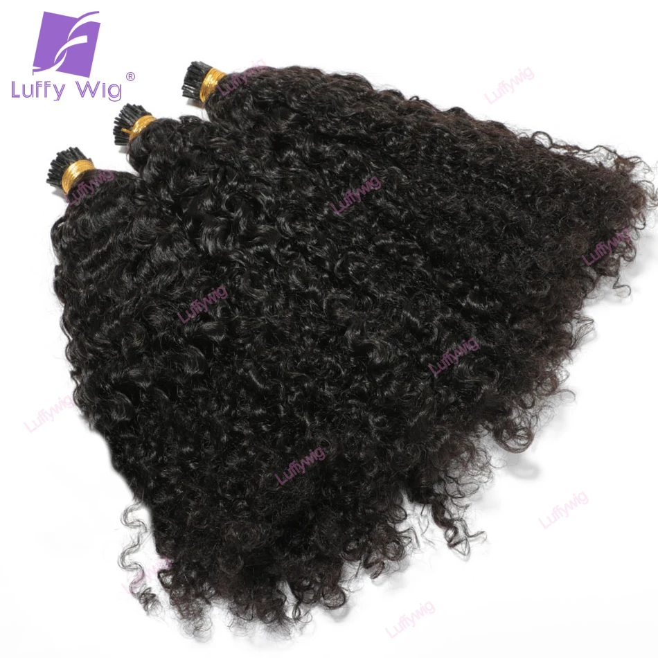 

Afro Kinky Curly I Tip Human Hair Extensions Brazilian Remy Fusion Pre Bonded Natual Color 100 Strand/pc For Black Women Luffy