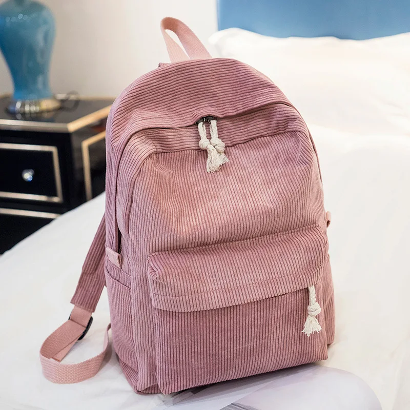

Winter Soft Fabric Backpack Female Corduroy Design School Backpack For Teenage Girls Striped Backpack Women