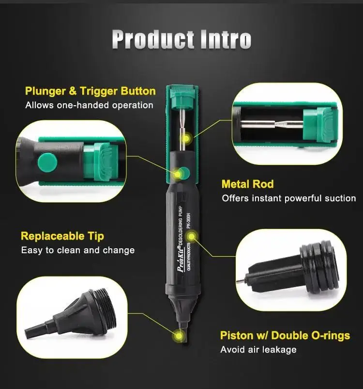 Pro'skit Proskit 8PK-366N-G Всасывающая оловянная припой Присоски Пистолет для распайки