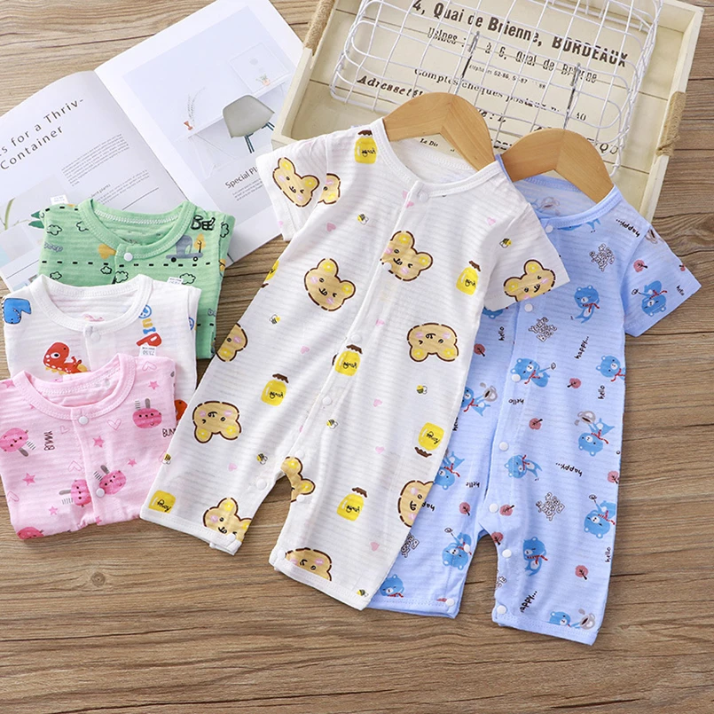 

2022 Summer Baby Rompers Cotton Carton Dargon Thin Short Sleeve Boy One Piece Jumpsuit Kids Outfits Girl Cool Bodysuits Clothes